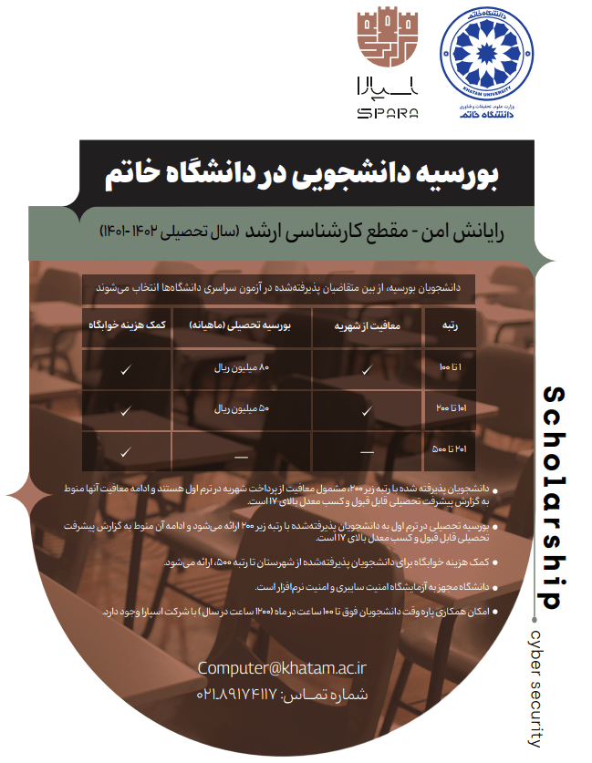 فاواپرس / دانشگاه خاتم با همکاری اسپارا در مقطع کارشناسی ارشد دانشجوی بورسیه می‌پذیرد